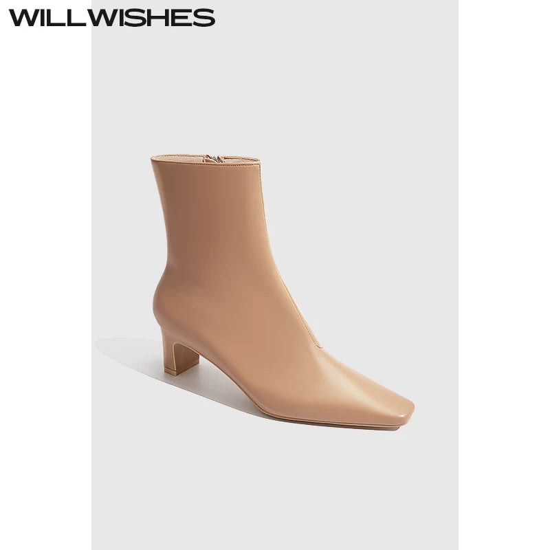 Wang Ding Fashion Small Heel Slim Short Boots