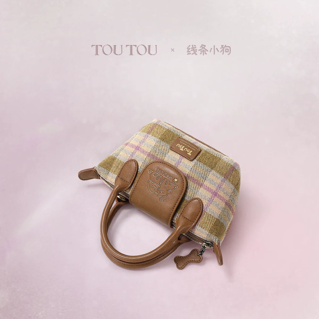 TOUTOU Line Puppy Plaid Woolen Messenger Bag