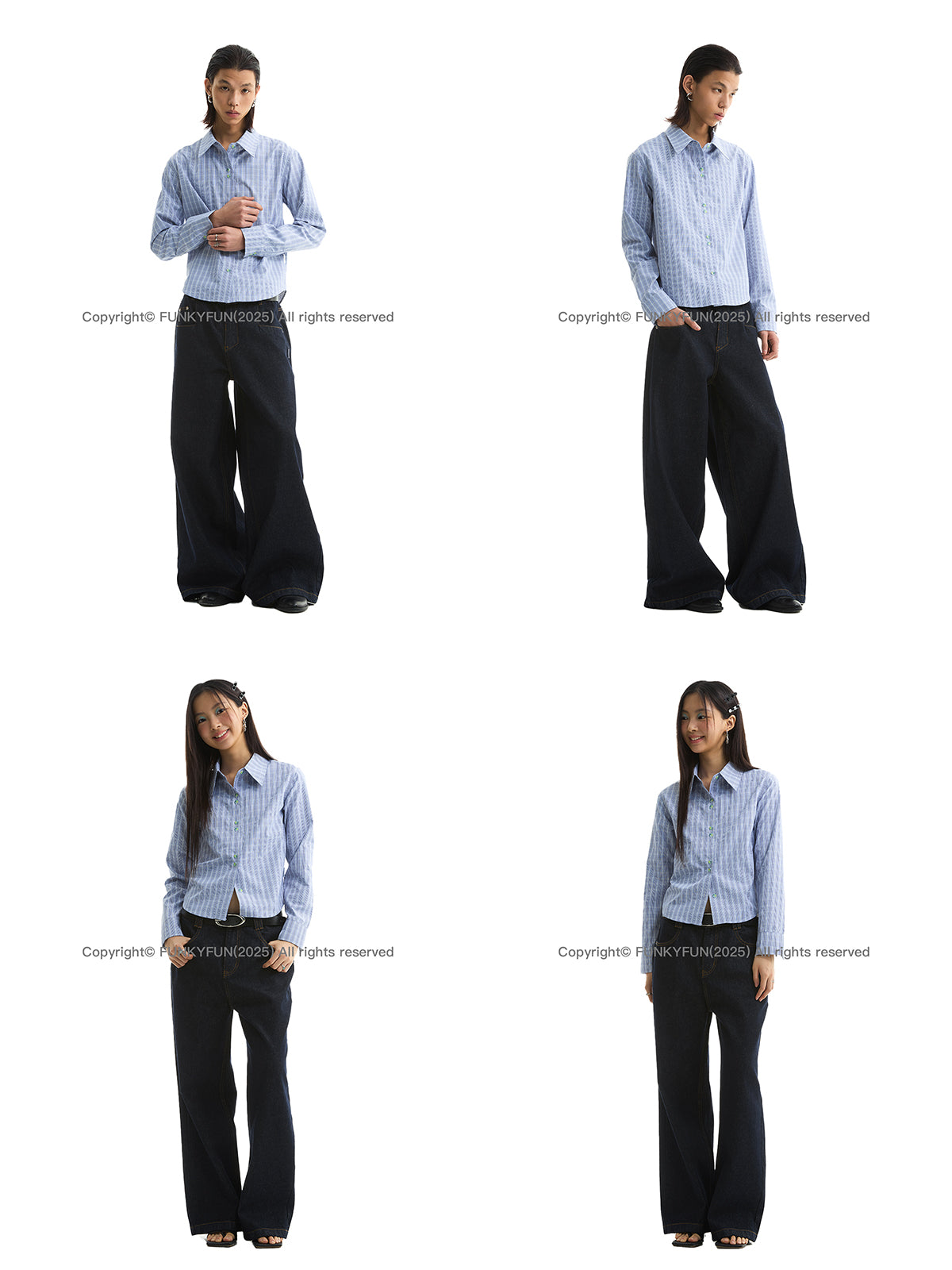 FUNKYFUN Checked Slim-fit Waist Long-sleeved Shirt