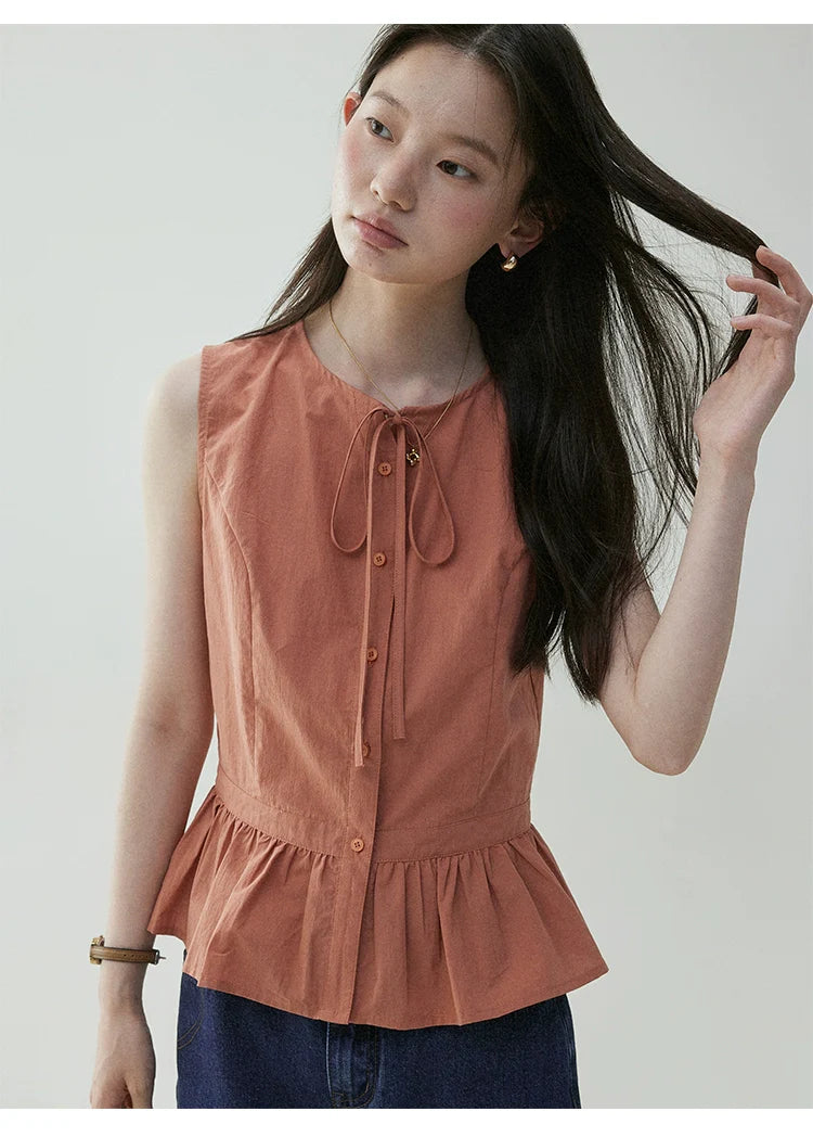 VOOE Strap-on Pleated Sleeveless Doll Shirt