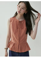 VOOE Strap-on Pleated Sleeveless Doll Shirt