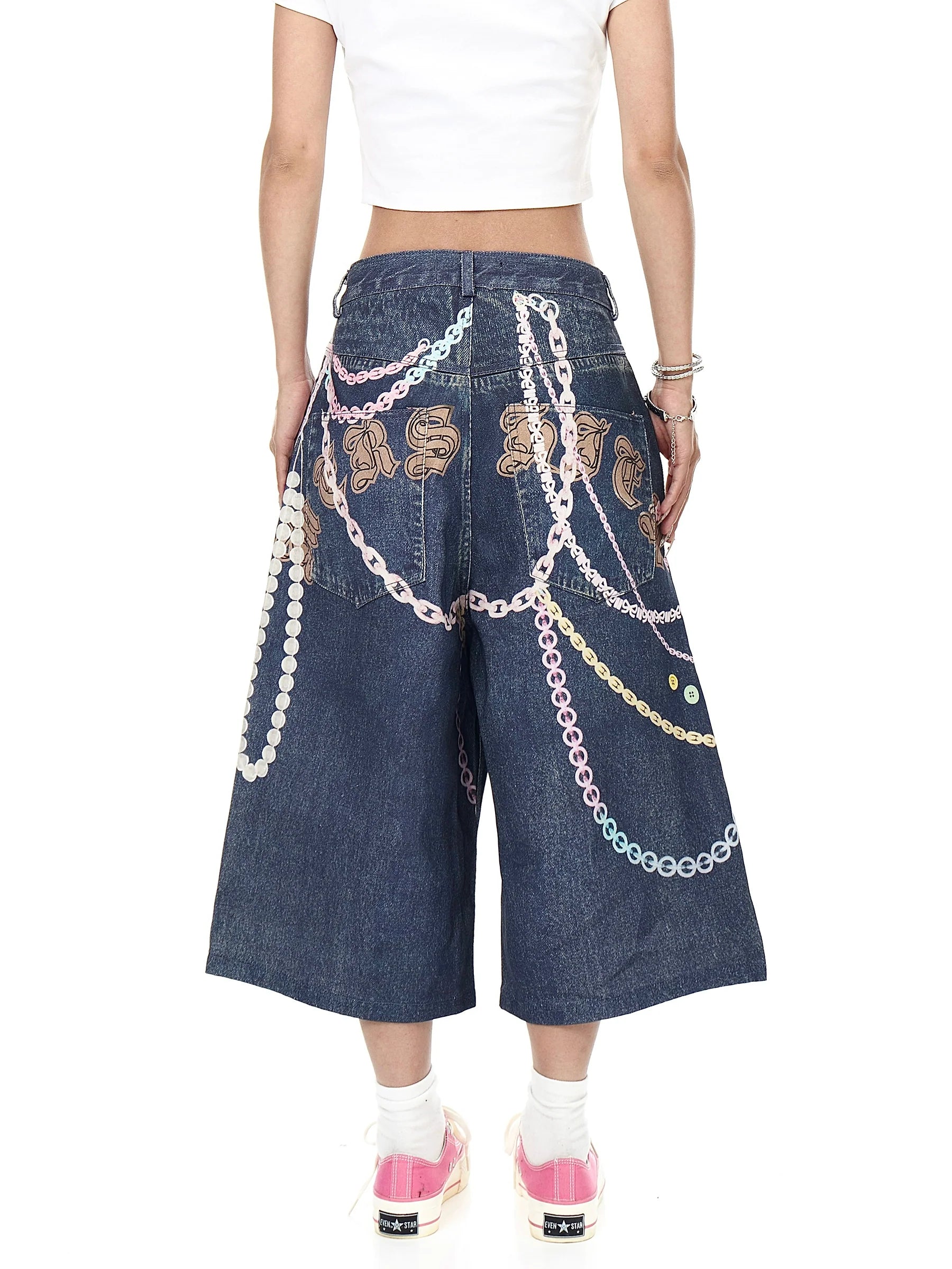 BLACKLISTS Colorful Chain Denim Shorts