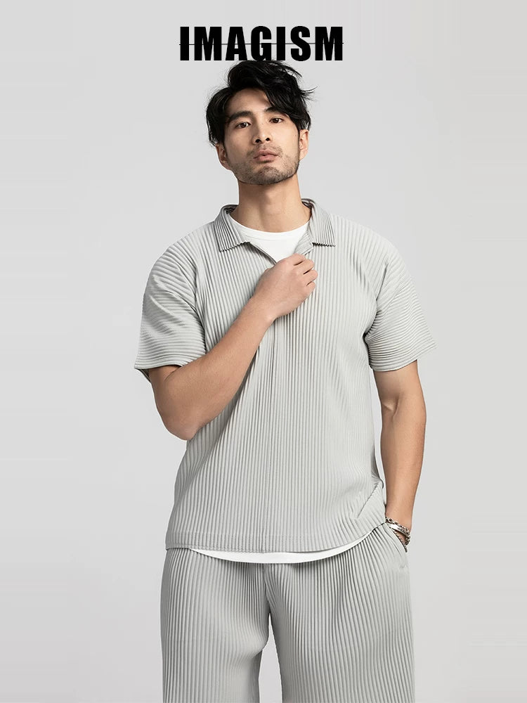 IMAGISM Japanese Pleated Lapel Texture Polo Shirt JM030
