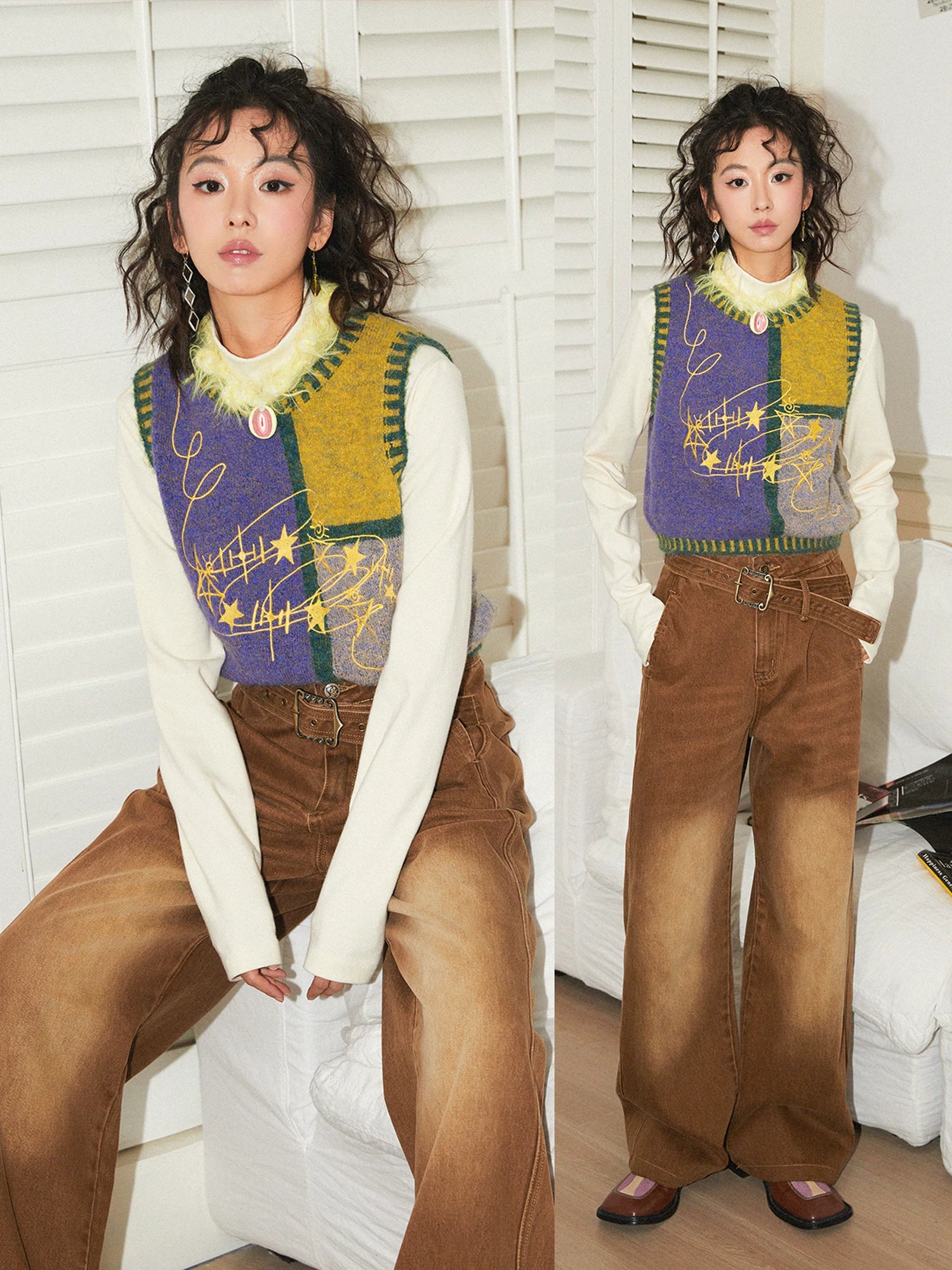 Chemical Girl Star Lighting Color Block Knitted Vest