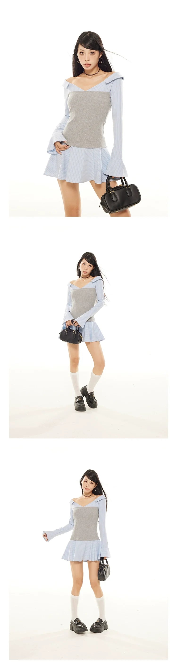 Zero Stripe Splicing V-Neck Slim Fit Dress