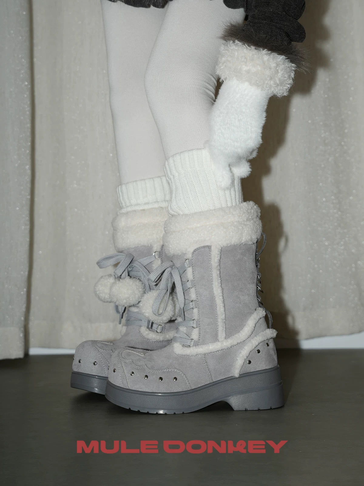 Donkey Velvet Mid Calf Cotton Martin Boots