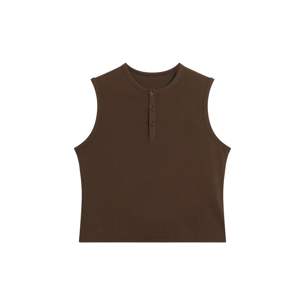 FUNKYFUN Versatile Henry Neck Loose Sleeveless Vest