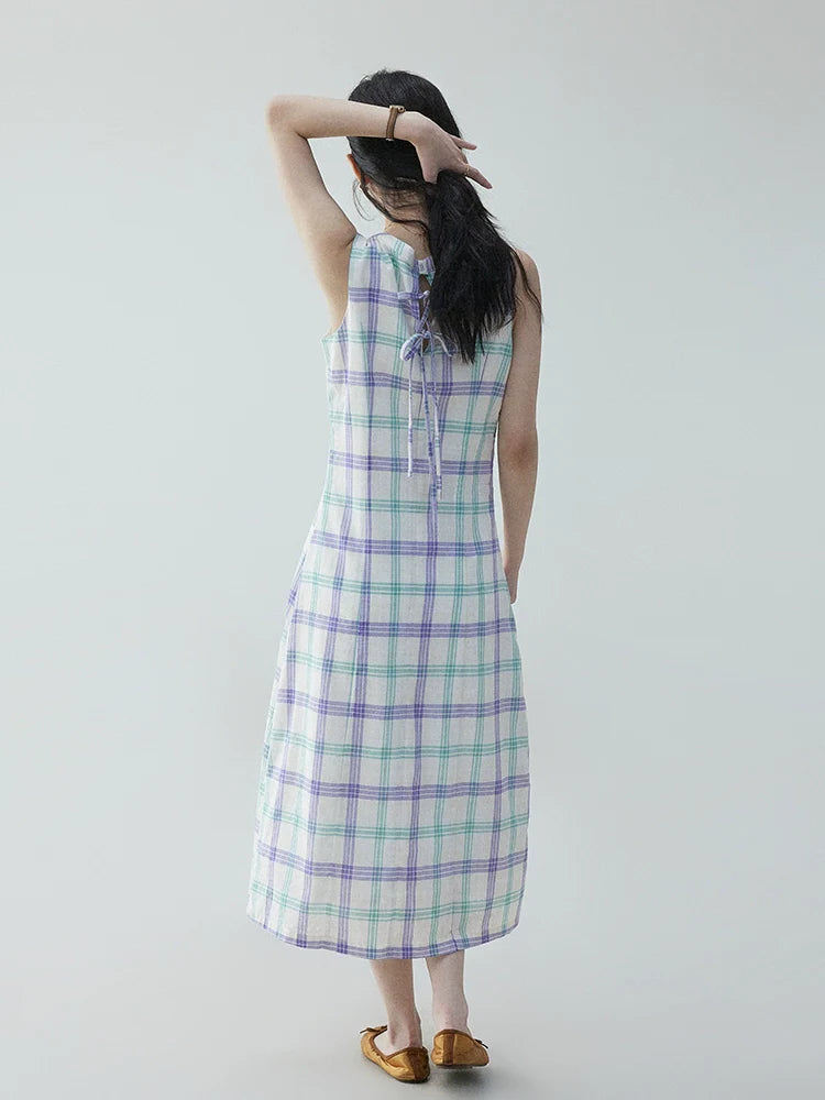VOOE Niche Sleeveless Plaid Strap-on Dress