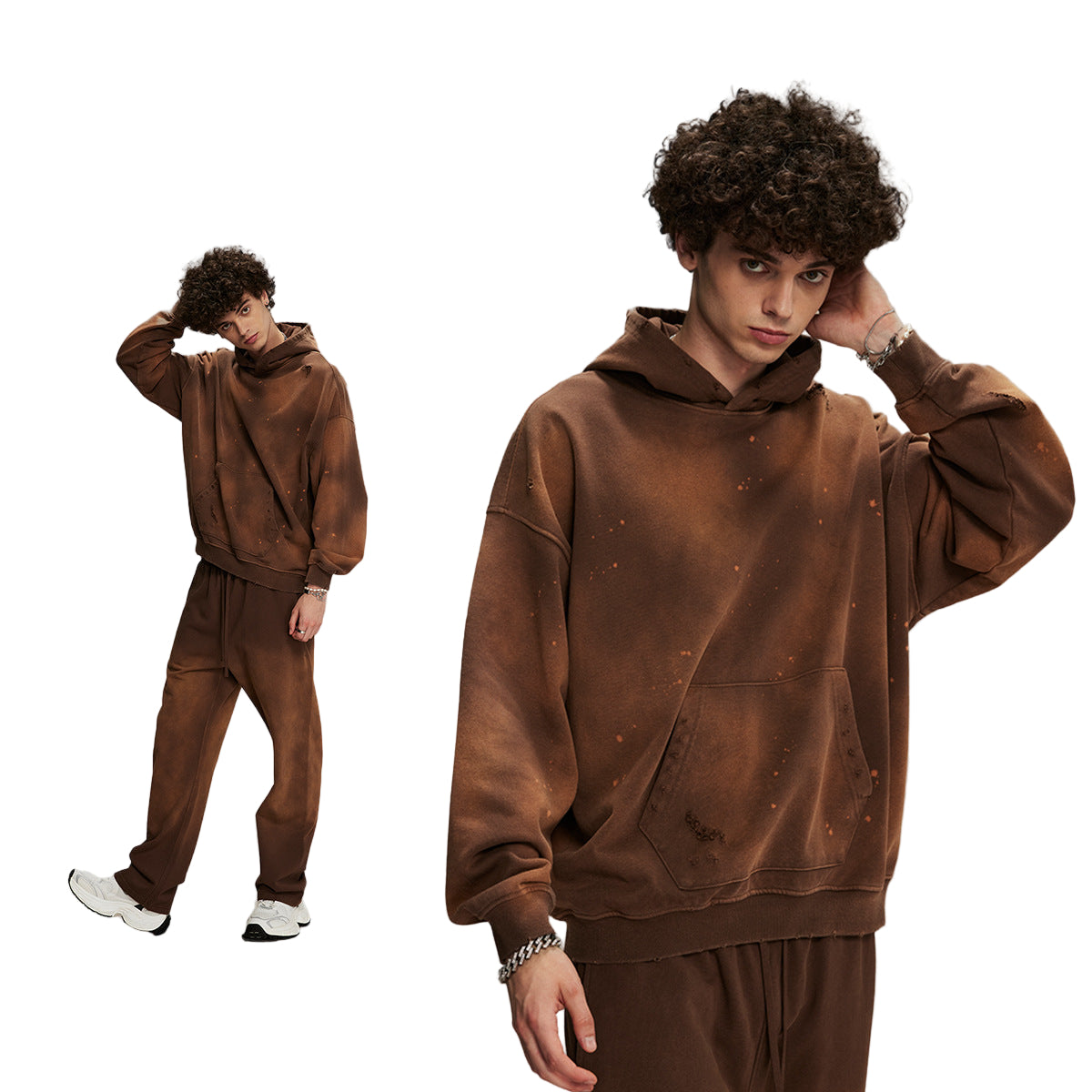 ARTIE Distressed Terry Hoodie & Sweatpants Set
