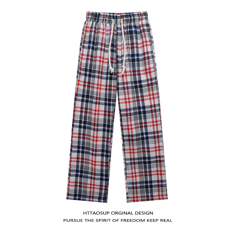 HTTAOSUP Retro Plaid Wide-Leg Pants