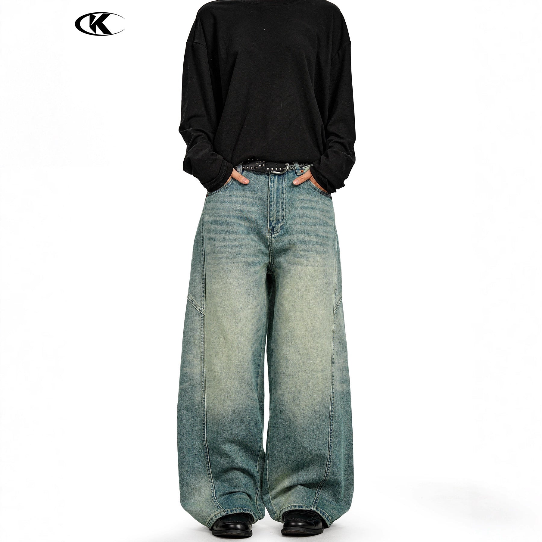 11KN Casual Loose Silhouette Wide-leg Floor Pants