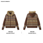 Mr. Jiangnan & andall Fair Isle Detachable Fur Collar Knit Cardigan