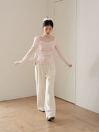 cantonstory French Lace Splicing Knit Long Sleeve Top