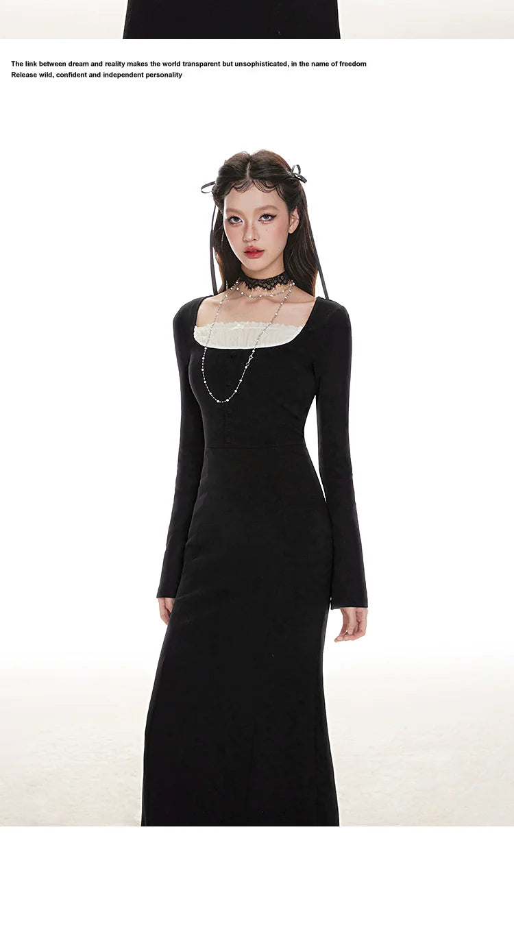 IMONE Vintage Lace Square Neck Knitted Dress