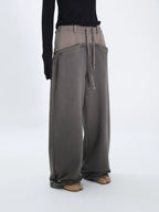 FUZZYKON Loose Old Splicing Double Waist Sweatpants