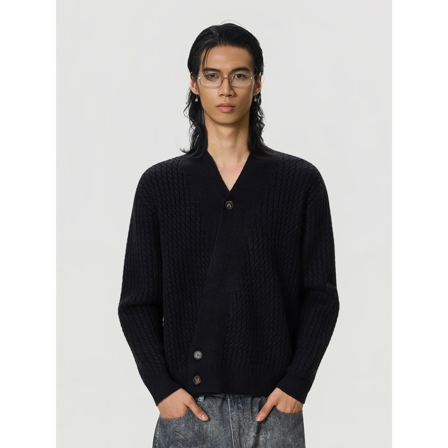 BTSG Vintage V-Neck Slack Cardigan Sweater Jacket