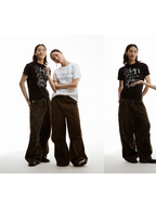 FUNKYFUN Washing Water Ripped Splicing Plaid Retro Jeans