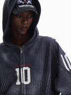 PEOPLESENSE Spray Digital Print Distressed Hooded Zipper Cardigan