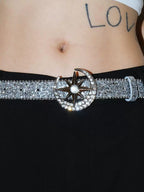 Darkblue Store Moon Rhinestone Star Buckle Beaded Belt
