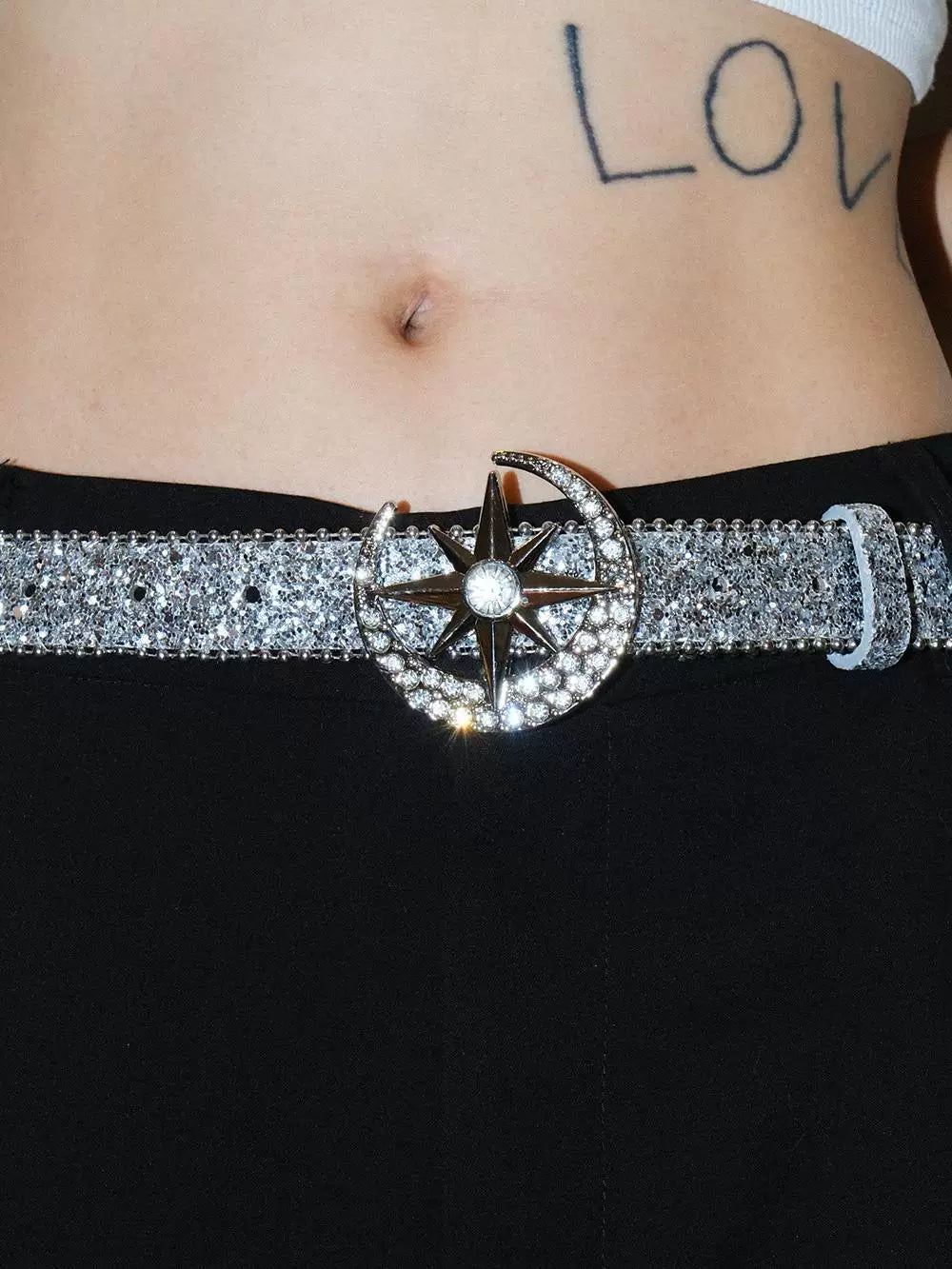 Darkblue Store Moon Rhinestone Star Buckle Beaded Belt