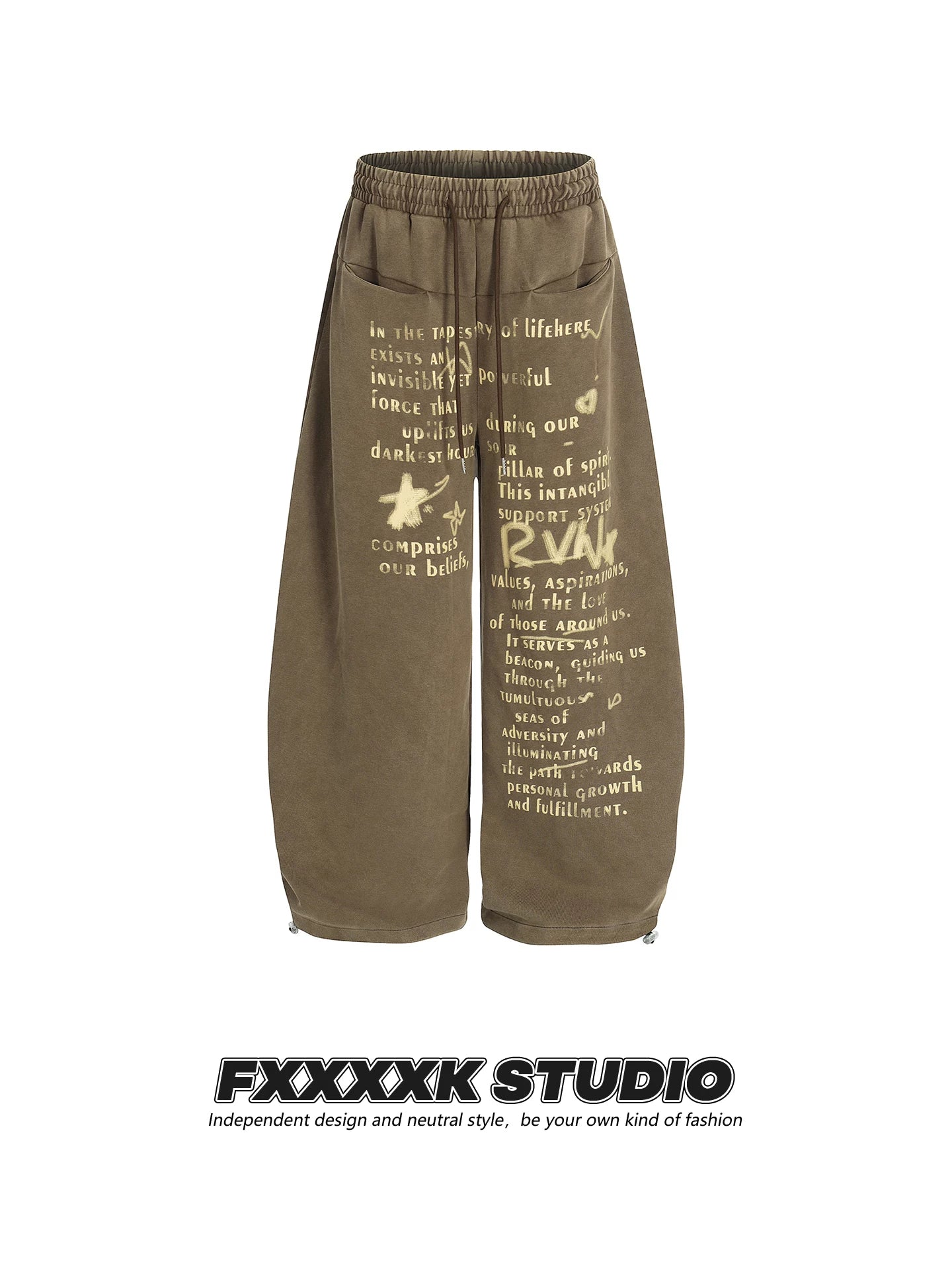 FXK Original Distressed Letter Print Wide Leg Pants