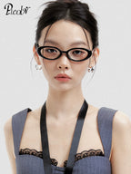 PLCOIN Black Cat-Eye Glasses Retro Blogger Style Anti-Blue Light Myopia