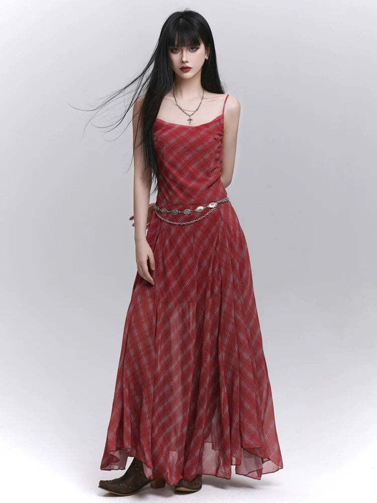 LADYGHOST Plaid Suspender Dress