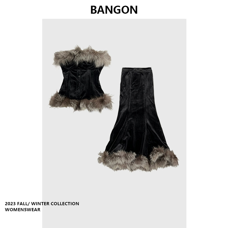 BANGON Maomao Tube Top High-Waist Two-Piece Suit Skirt