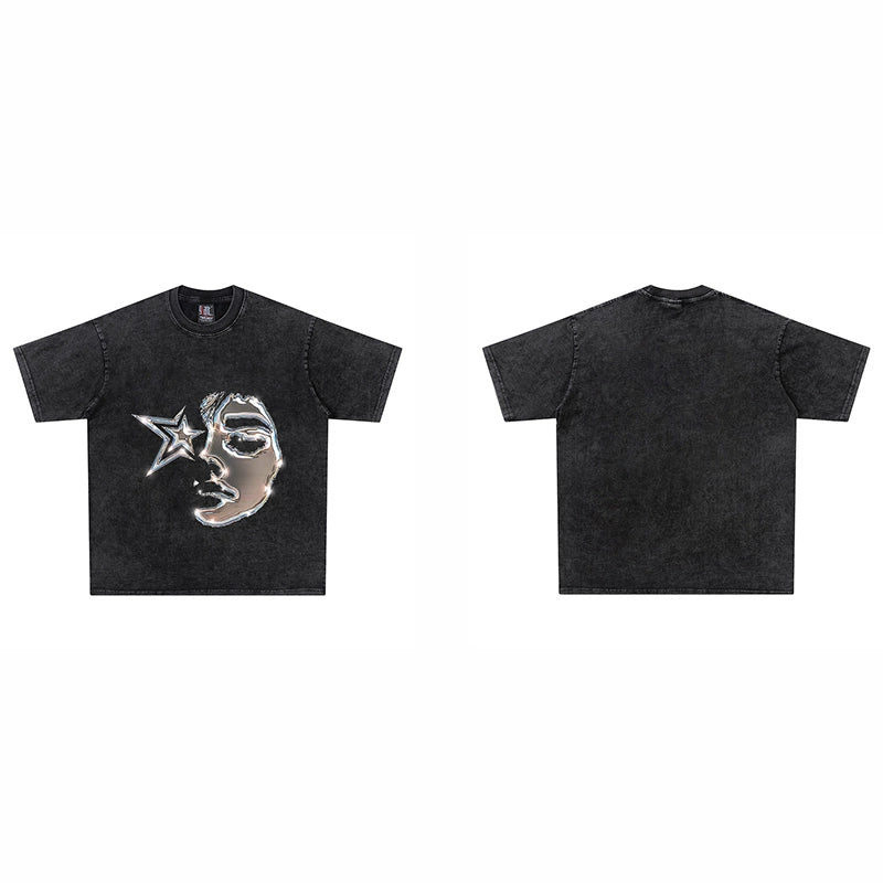 Half-Human Face Heavy Cotton Abstract T-Shirt