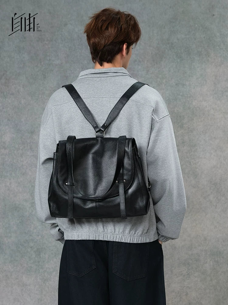 SFREEYA Retro Cowhide Messenger Backpack