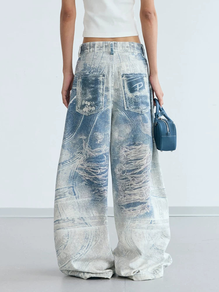 PEOPLESTYLE 3D Printed Jeans Keychain Baggy Wide Leg Pants