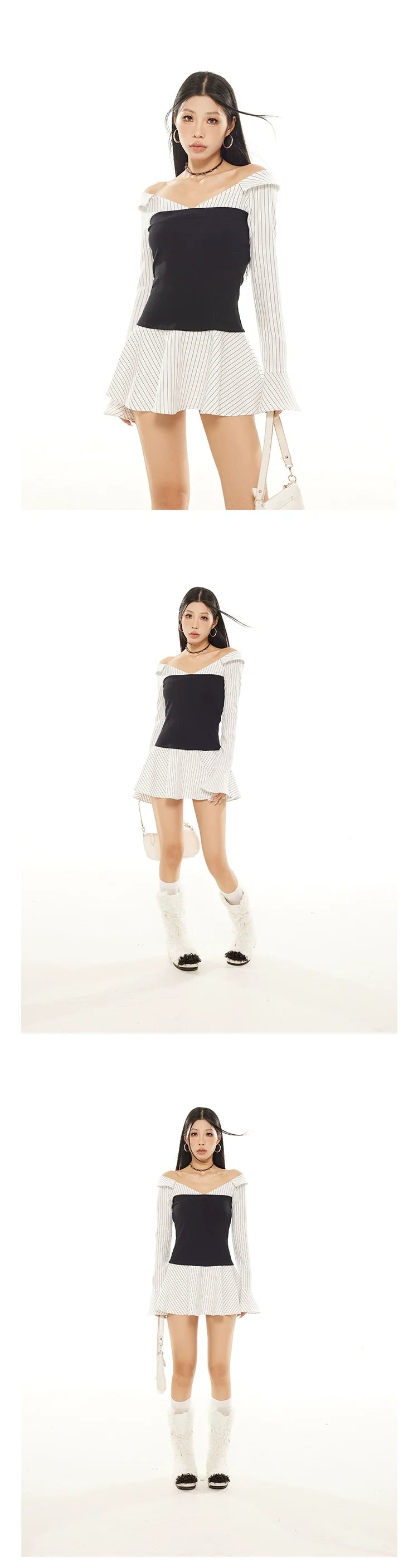 Zero Stripe Splicing V-Neck Slim Fit Dress