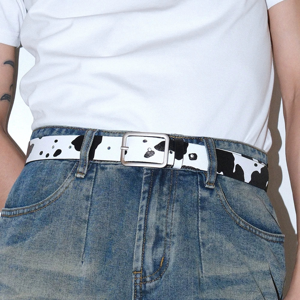 Darkblue Store Black White Cow Pattern Simple Casual Belt