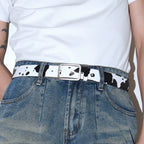 Darkblue Store Black White Cow Pattern Simple Casual Belt