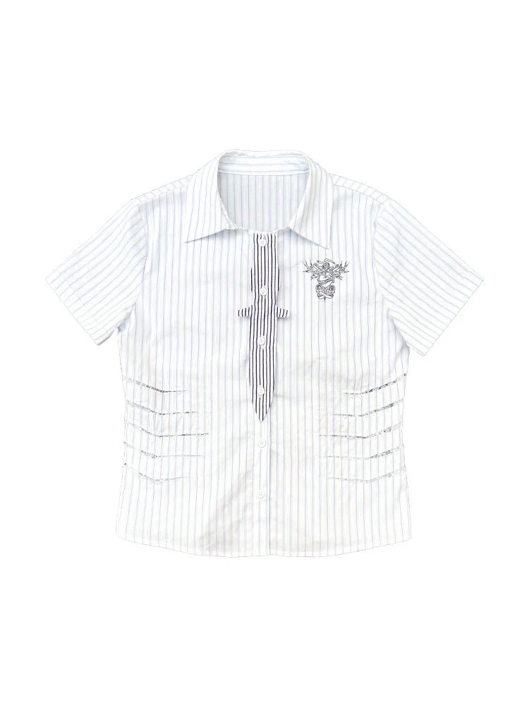 CHAI Lace Dagger Splicing Waist Shirt Tee