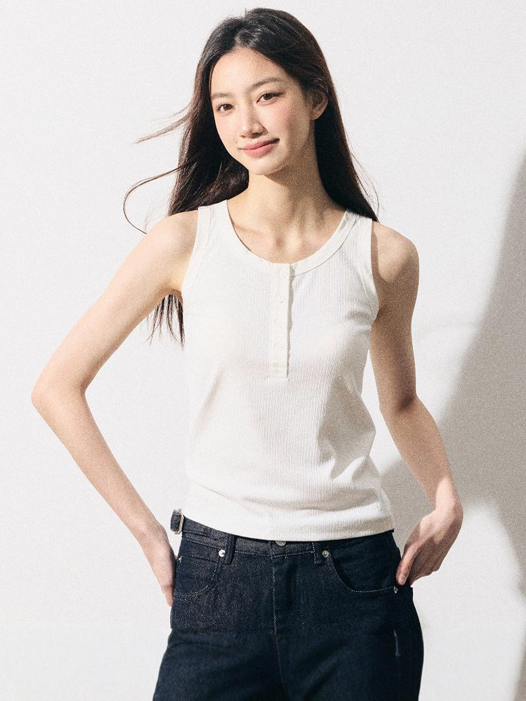 RPB BRAND Multi-button Simple Korean Skinny Sleeveless Sling