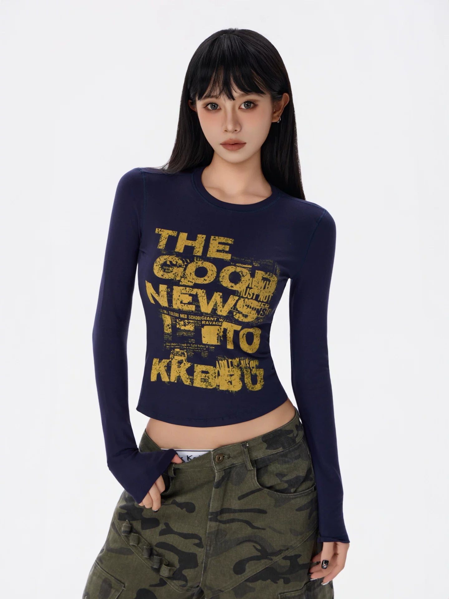 KKBBU Hot Girl Letter Printed Long Sleeve T Shirt