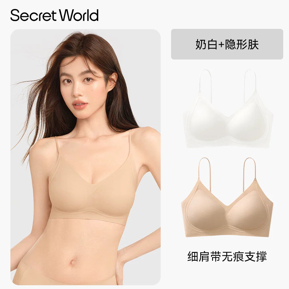 Secret World Traceless Gathering Skinny Strap Bra