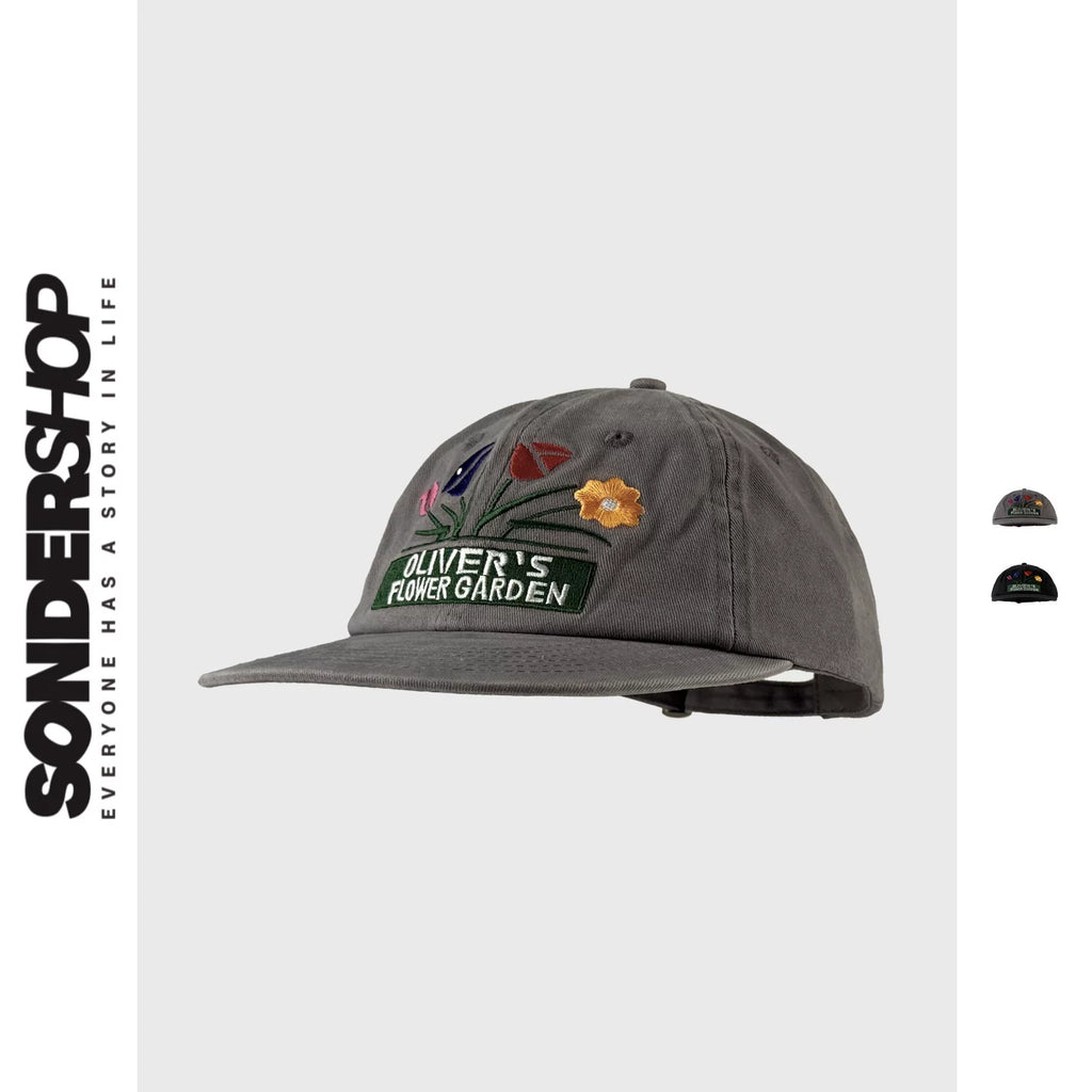 SONDER SHOP Flower Embroidered Flat Brim Hat