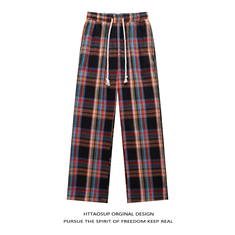 HTTAOSUP Retro Plaid Wide-Leg Pants