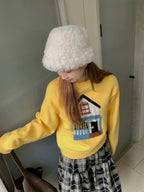 CCKOK Color Block Jacquard Round Neck Sweater