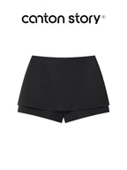 cantonstory Retro Gray High Waist Faux Two Piece Skirt Pants