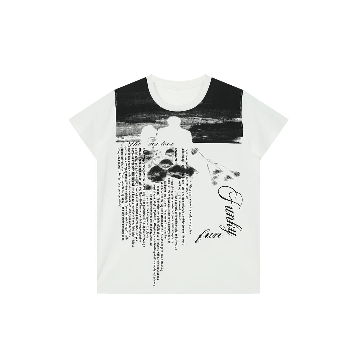 FUNKYFUN Full Print Portrait Slogan Front Shoulder Tee