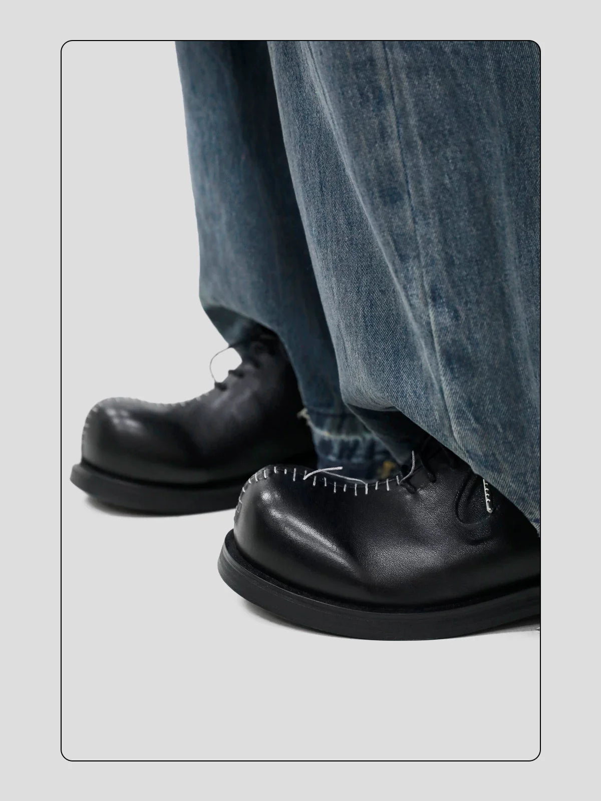 HANQIAORJI Hand-stitched First-layer Cowhide Thick-soled Big Head Shoes