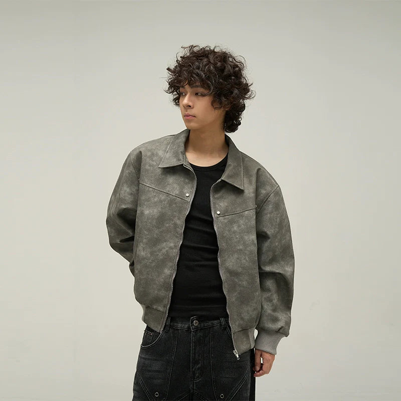 77Fight Retro Distressed Leather Jacket