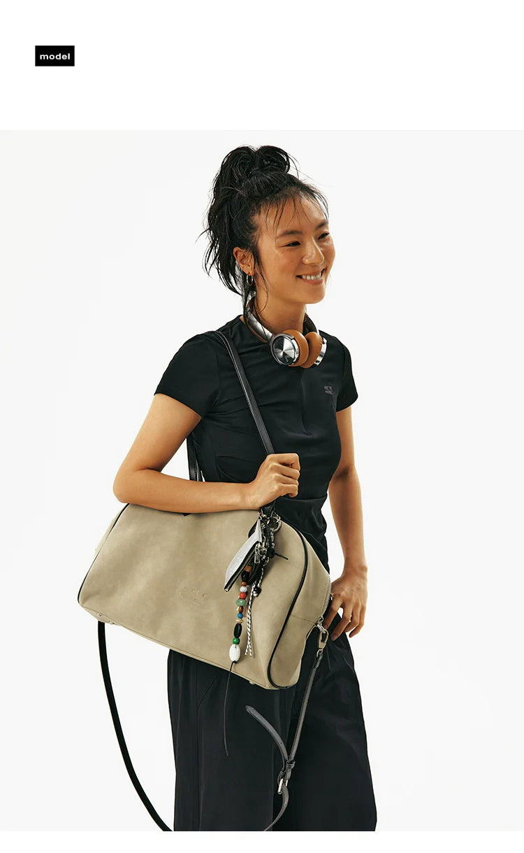 CryingCenter Fleece Contrasting Color Splicing Capacity Shoulder Bag