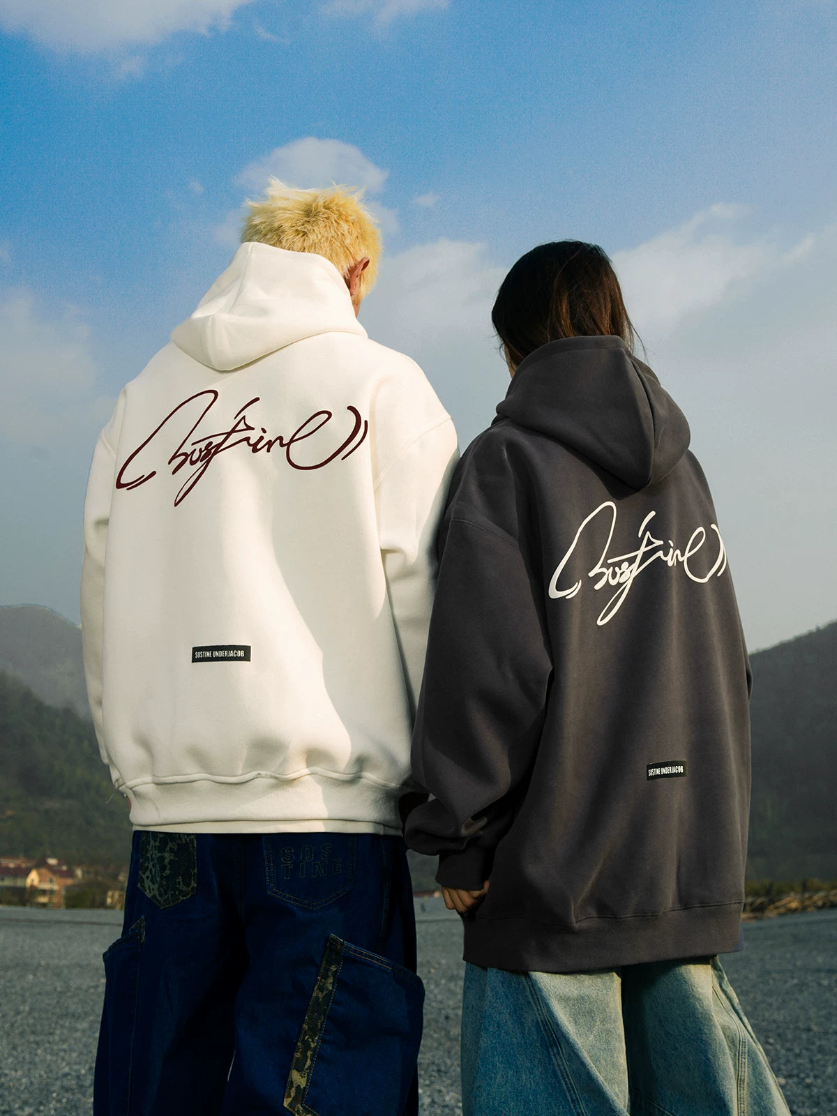 sostine Letter Design Hooded Couple Jacket