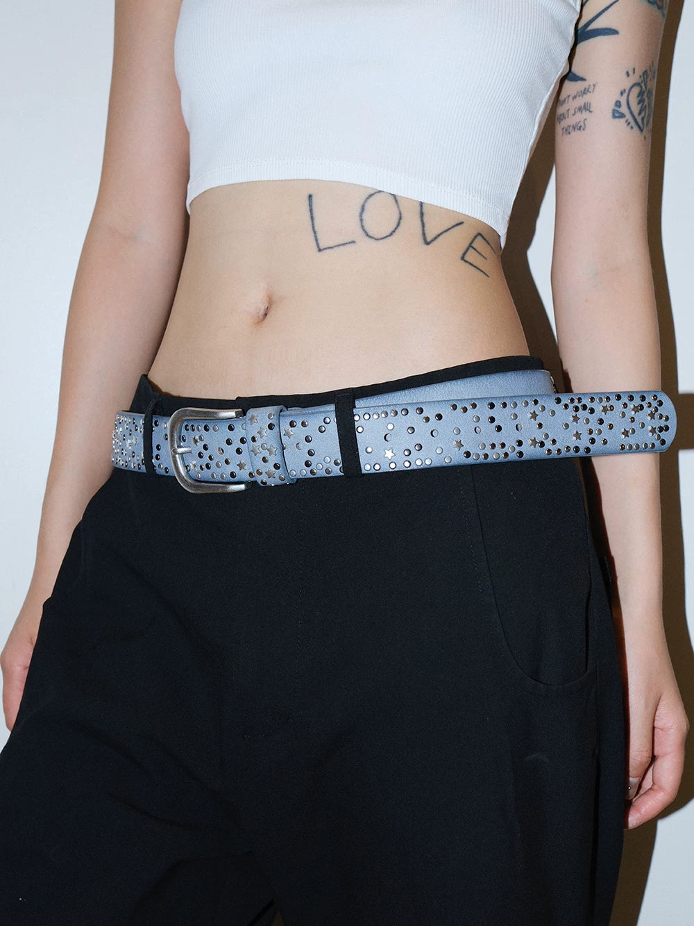 Darkblue Store Star Rivet Black Silver Punk Metal Belt