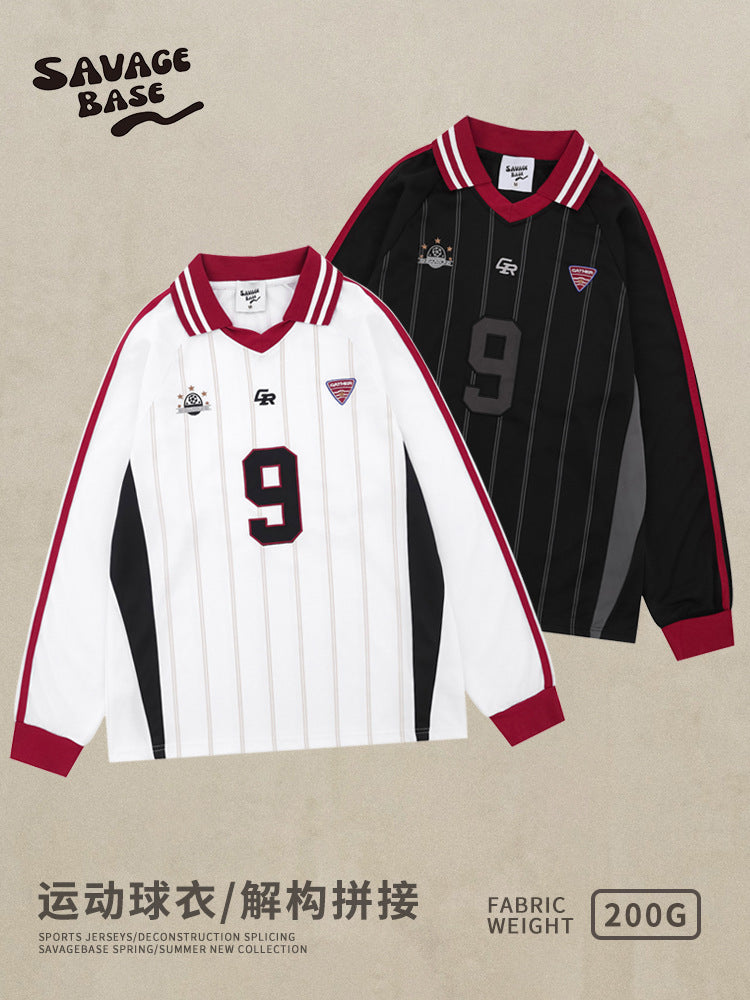 SAVAGEBASE American Vertical Striped Polo Long-Sleeve Jersey