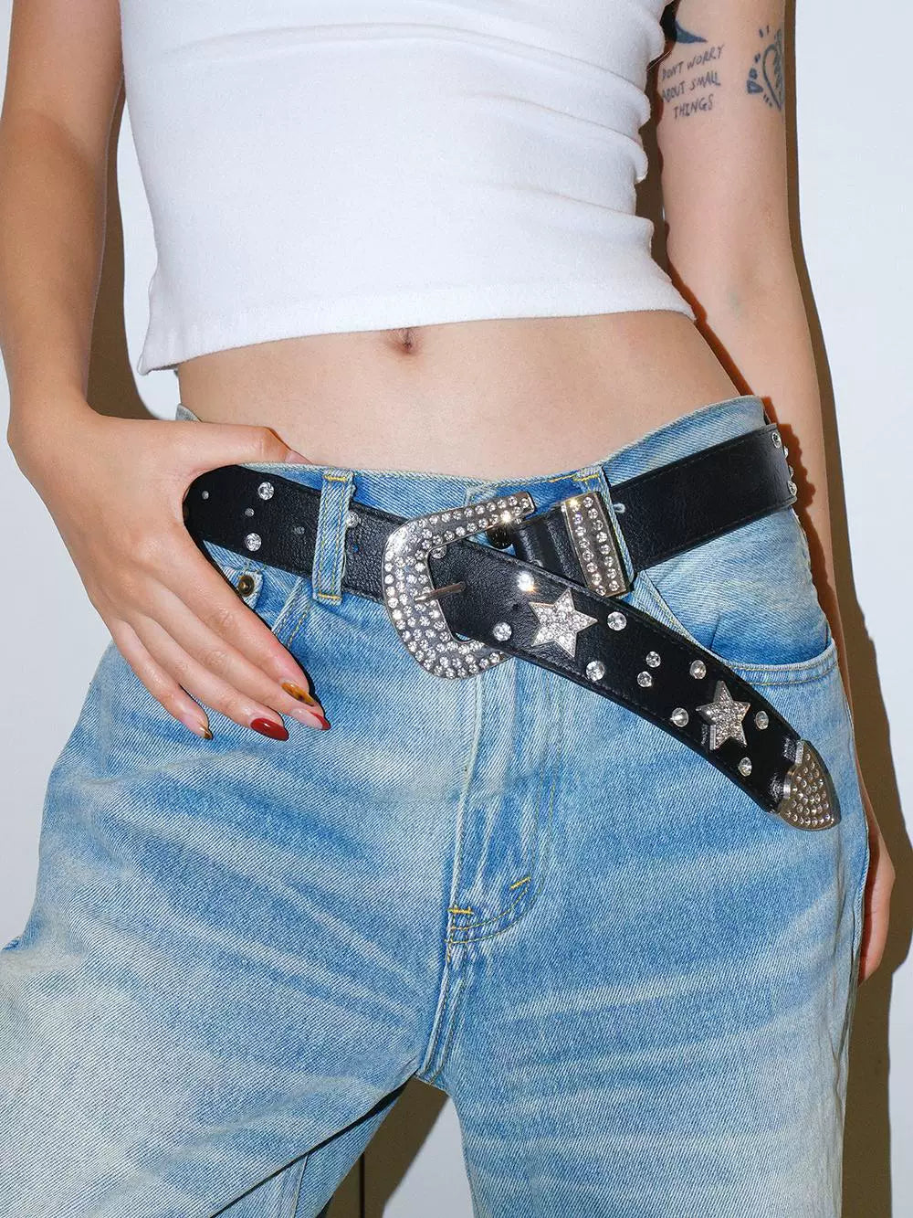 Darkblue Store Retro Star Rhinestone Broken Punk Belt